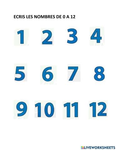 Les nombres de 0 a 12