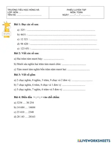 Ôn tập số tự nhiên