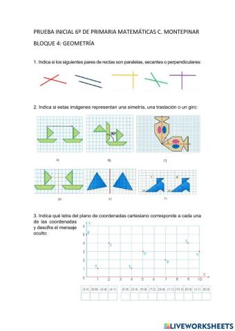 Prueba inicial  6º Primaria Matemáticas C.Montepinar  Bloque 4 Geometría