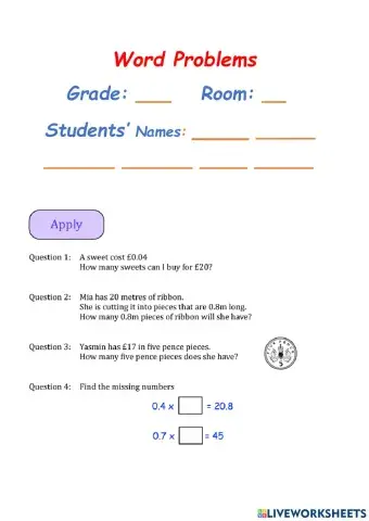 Word Problems Grade 6