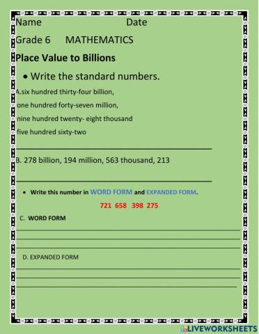 Place Value to Billions