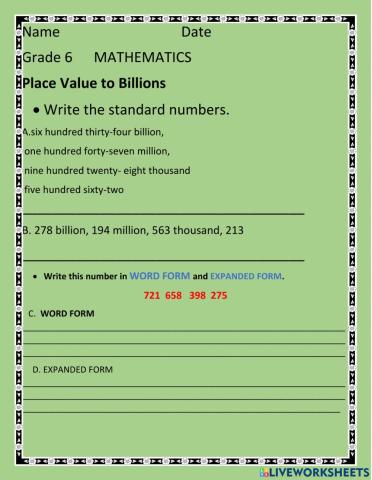 Place Value to Billions