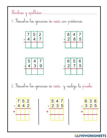 Resta con préstamos y prueba