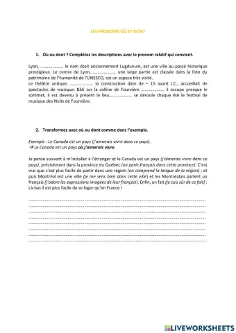 Le pronom DONT et où