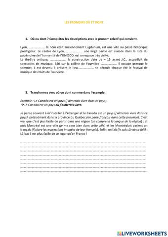 Le pronom DONT et où