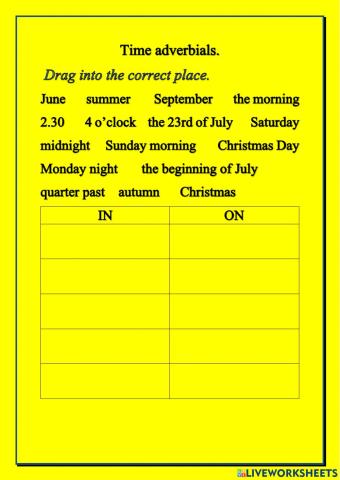 Time prepositions IN  ON  AT