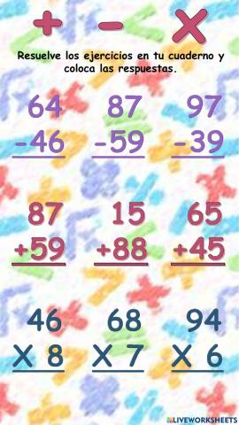 Resta, suma y multiplicación