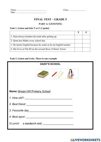 FINAL TEST - GRADE 5 (2 SEMESTERS)
