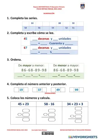 Repaso inicial Matemáticas 2º