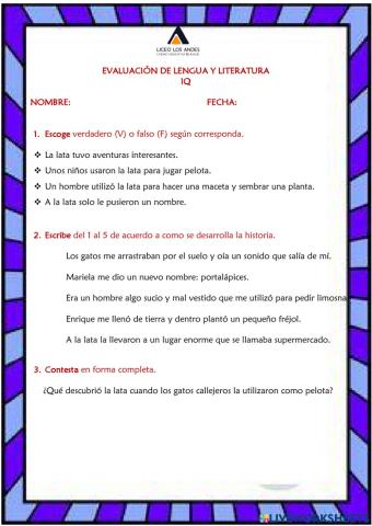 Evaluación de Lectura Comprensiva IQ 2021