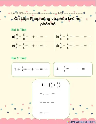 Ôn tập: Phép cộng và phép trừ hai phân số