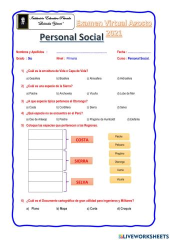 Examen Personal Soci 5to Prim
