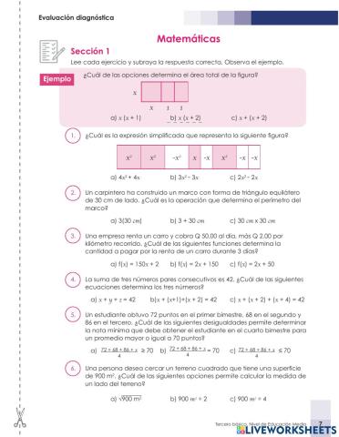 Evaluación diagnostica Tercero básico Matematica