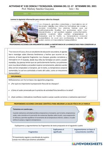 Proponemos acciones con argumentos sobre la importancia de la homeostasis para conservar la     salud