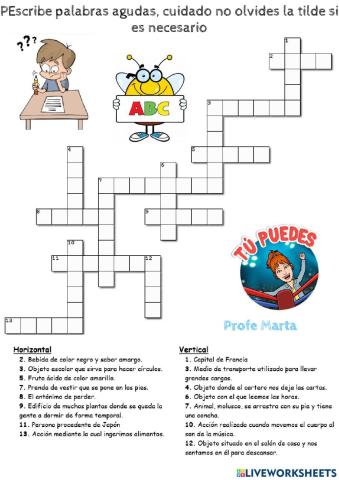 Crucigrama de palabras agudas