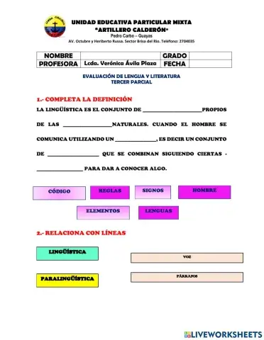 EVALUACIÓN DÉCIMO LENGUA 