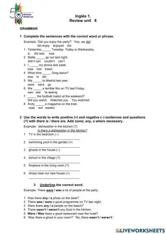 Inglés 1. Review unit 8.