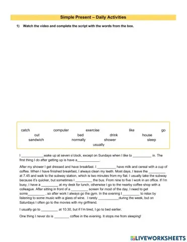 Simple Present Daily activities