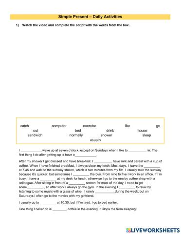 Simple Present Daily activities