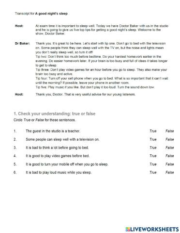 A good night’s sleep true or false