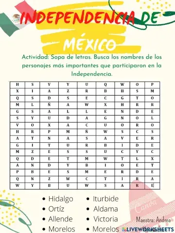 Sopa de letras. Independencia de México
