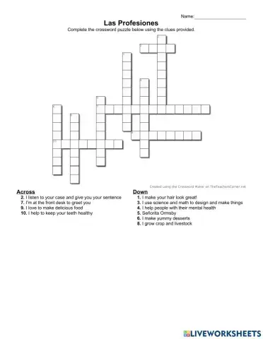 Las profesiones crossword