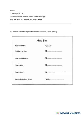 A2 Listening Fill in the Gaps