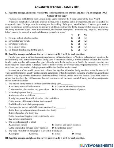 Unit 1 - reading - family life