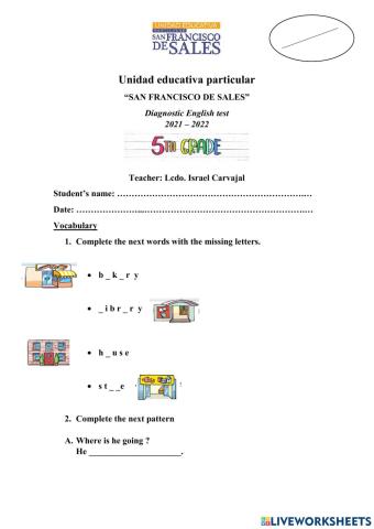 Diagnostic test 5th grade