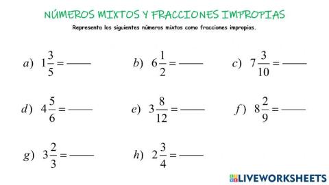 Números mixtos y fracciones impropias
