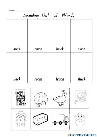 'CK' word and picture match