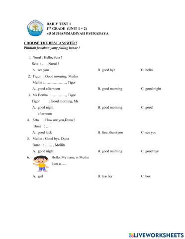 Daily Test English 1st Grade