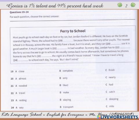 Key - Reading and Writing Part 5 - page 85