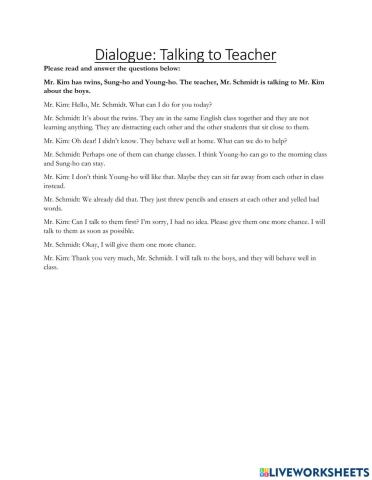 Dialogue: Talking to the Teacher