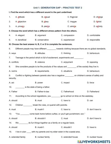 Unit 1: GENERATION GAP - PRACTICE 2