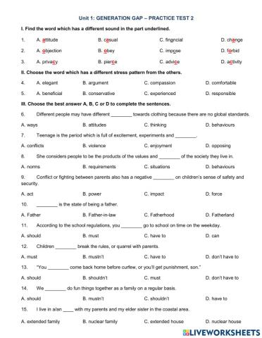 Unit 1: GENERATION GAP - PRACTICE 2