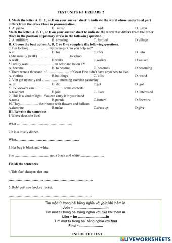 Pre 2 Progress Test 1-5 