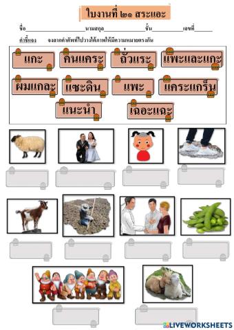 ใบงานที่ ๒๑ สระแอะ