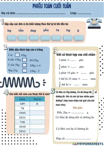Phiếu Toán cuối tuần