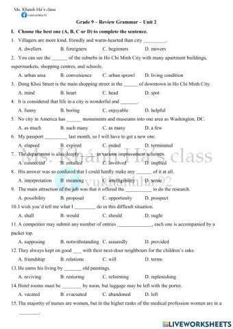Grade 9 U2 Review grammar