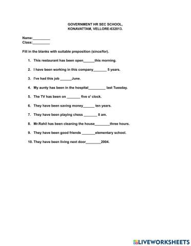 Preposition (since,for)