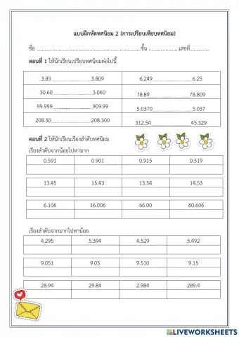 การเปรียบเทียบทศนิยม