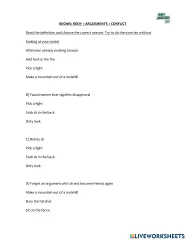 Idioms:body, conflict,arguements