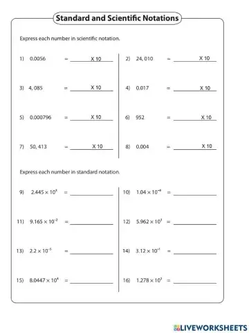 Worksheet 4.6 Scientific notation
