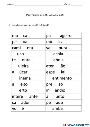 C, s, ss, sc, sç, xc