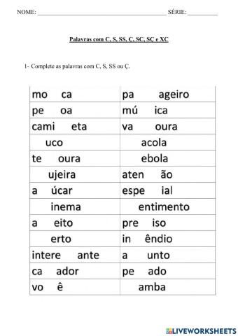 C, s, ss, sc, sç, xc