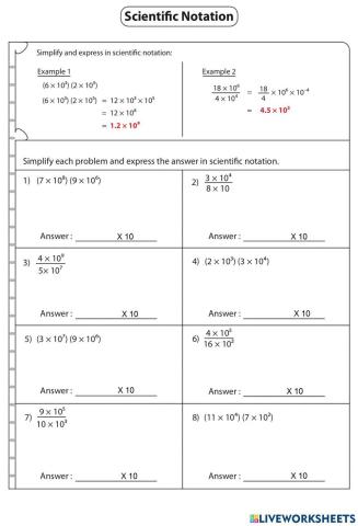Worksheet 4.8 Multiply-Divide Scientific Notation