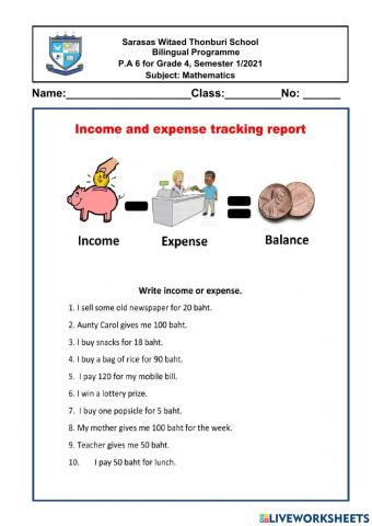 Income and Expense Tracking Report