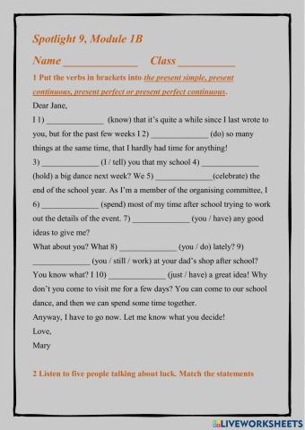 Spotlight 9, Module 1C