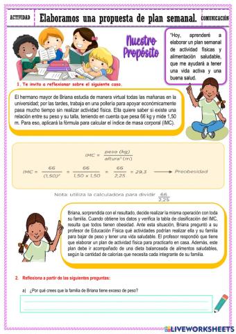 Elaboramos una propuesta de plan semanal.